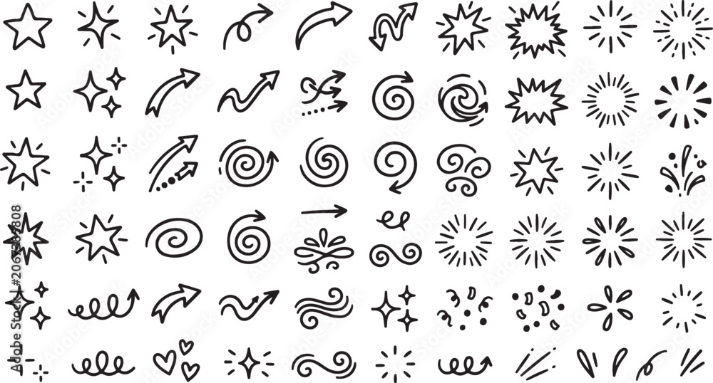 Obraz premium Hand Drawn Decorative Doodle Elements Icon Set.