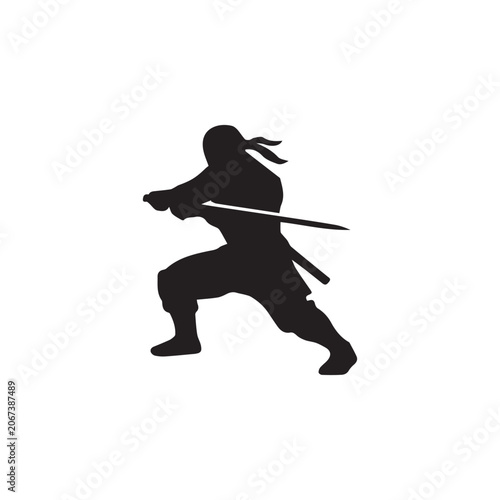 Cuadro en lienzo Defensive Ninja Stance Silhouette Illustration Design