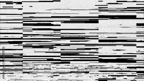 Abstract electronic screen distortion suitable for Black white horizontal digital backgrounds, presentations, digital art, web design, and technologythemed projects. Noise lines in black and white.