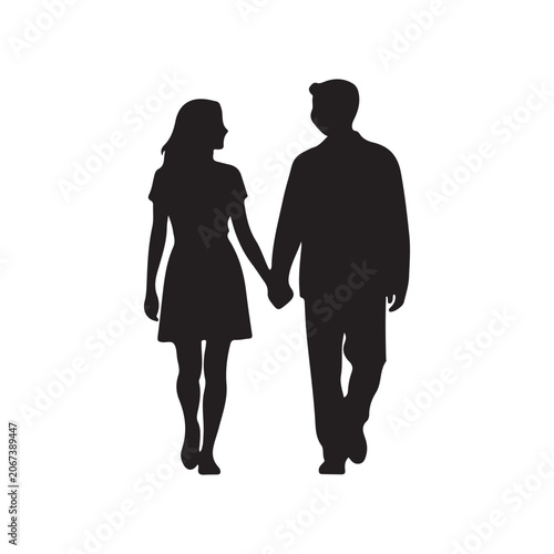 Bild auf Leinwand Silhouette of a couple holding hands facing each other
