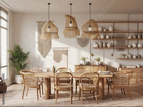 Dining room with wooden table and chairs