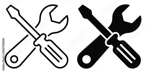 Canvastavla Repair tools icon set featuring wrench screwdriver and maintenance service symbols vector illustration