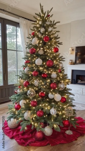 Decorated christmas tree in bright living room