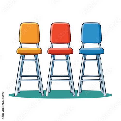 Three colorful bar stools in a row