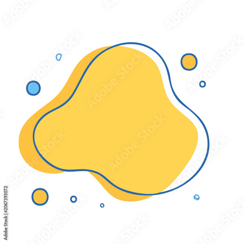 Yellow abstract blob shape with blue outline and small circles