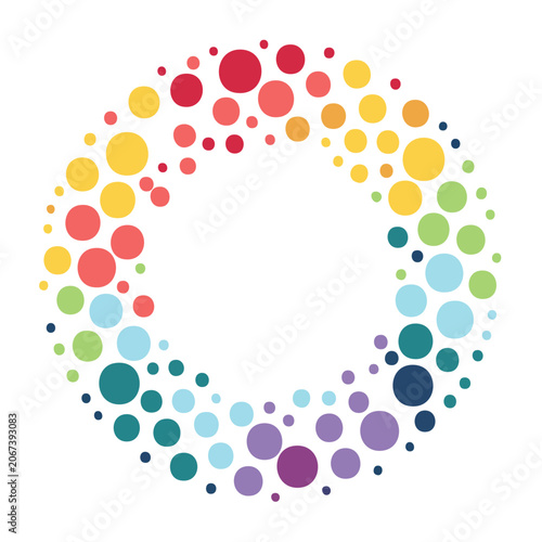 Abstract colorful circle of dots on white background