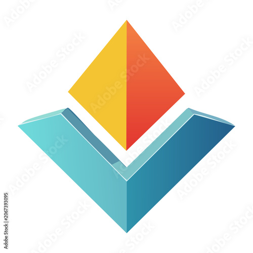 Abstract 3D geometric shape with orange and blue gradient