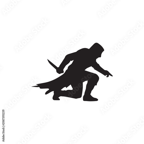 Tableau sur toile Low Crouch Assassin Pose Silhouette Illustration Design