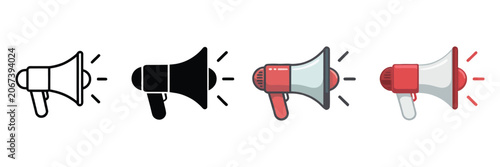 Megaphone Icons. Loudspeaker Symbols in Multiple Styles for Communication and Advertising Design