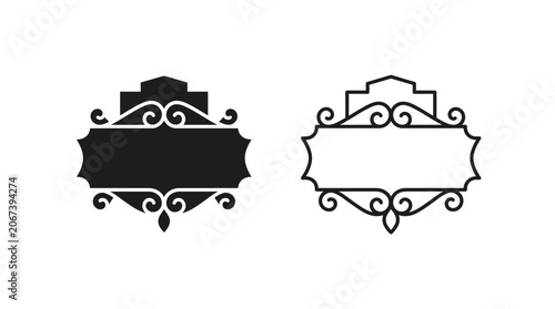 Foto Decorative frame silhouettes with flourishes black on white background