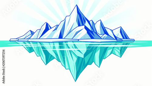 Majestic iceberg floating in clear blue ocean with sunlight shining on icy peaks