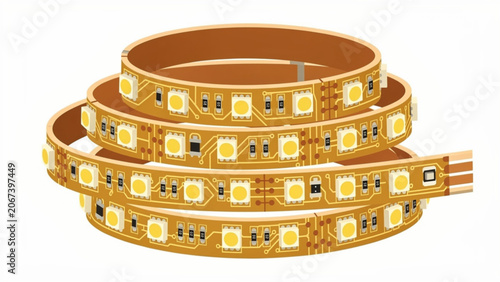 Golden flexible LED strip with bright yellow lights for decorative backlighting