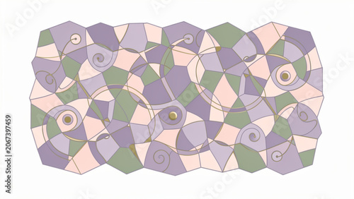 Colorful mosaic pattern with circular and spiral shapes in pastel shades for artistic design projects
