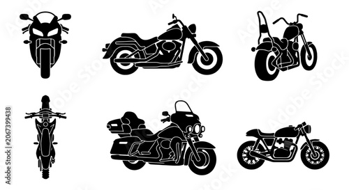 Tableau sur toile Vintage motorcycle silhouette collection, set of 6 motorbike vector icons, class