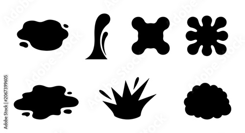 Obraz na płótnie Black ink splash silhouettes and liquid splatter shapes, set of 7 abstract blot