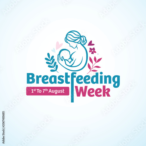 Breastfeeding Week awareness logo featuring a mother and baby silhouette with floral accents, symbolizing maternal care, infant nutrition, love, bonding, and healthy development.