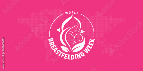 World Breastfeeding Week logo featuring a mother and baby silhouette with heart elements, symbolizing maternal care, infant nutrition, breastfeeding support, and global health awareness.