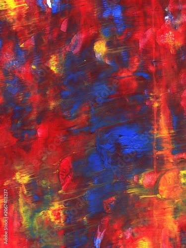 Fotografía Abstract vibrant red acrylic paint texture, flat front view messy brush strokes