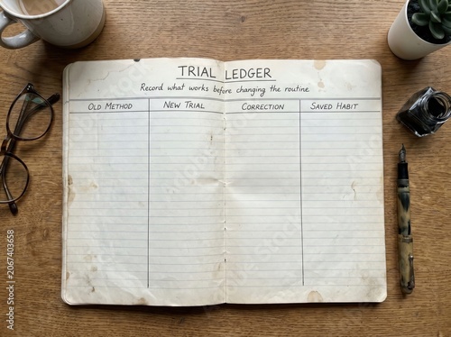 Vintage Trial Ledger Notebook Adapting to AI Methods