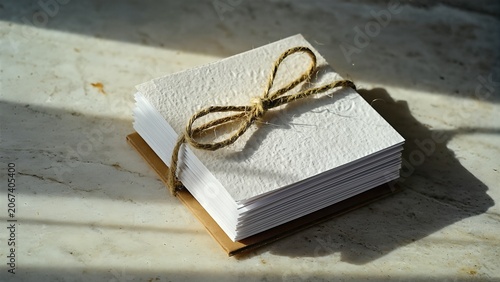 Stack of paper cards tied with twine