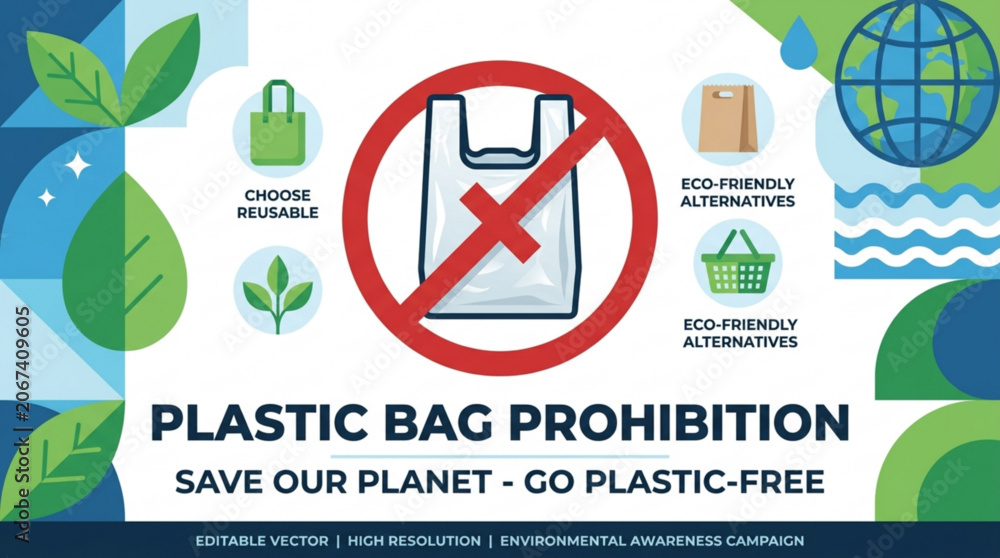 Obraz premium Plastic bag prohibition save our planet go plastic free