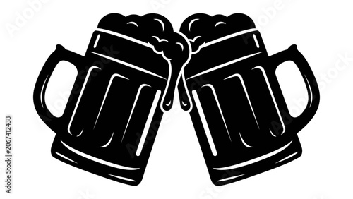 Принти на полотні Cheers to Good Times: Two overflowing mugs of beer clink together, creating a frothy celebration of friendship and good spirits