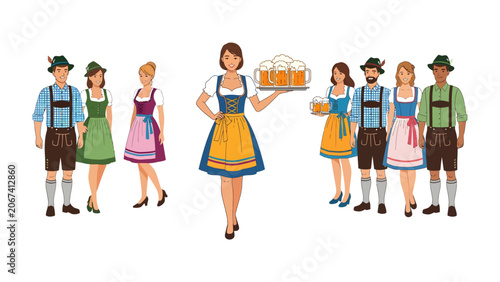 Canvas-taulu Oktoberfest Celebration: A festive gathering of people in traditional German attire, celebrating Oktoberfest with beer steins and a sense of camaraderie and merriment