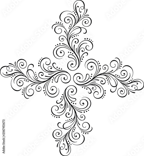 Quadro su tela Intricate black cross design with floral patterns