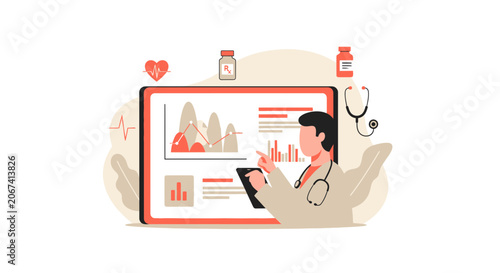 Medical Professional Analyzing Data on Digital Tablet Presenting Healthcare Information Visually