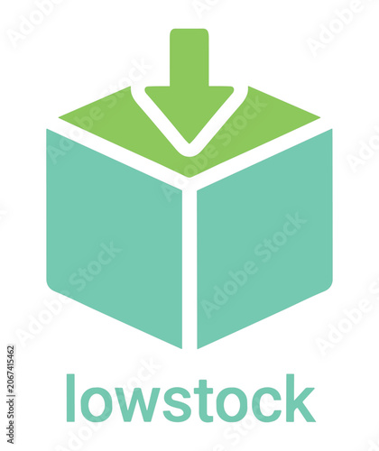 Obraz na plátně Low stock icon, vector illustration of a box with a downward arrow representing
