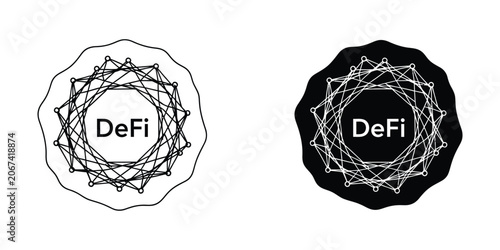 Photos Decentralized Finance geometric logo icon in outline and solid fill formats for