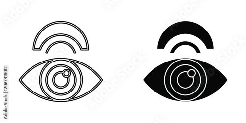 фотографія Eye symbol with radiating waves in outline and solid black for vision or percept
