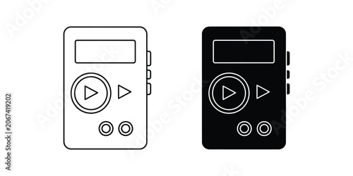 Portable music player outline and silhouette against a white background representing digital audio entertainment