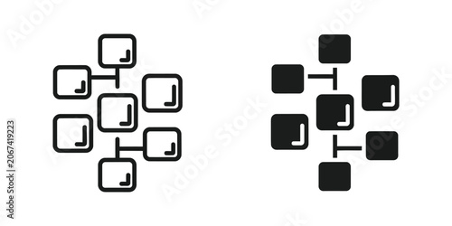 Simple network diagram with connected squares in outline and solid fill on white background