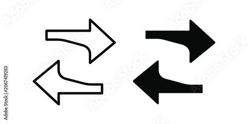 Two arrow icons pointing opposite directions in white outline and solid black against a white background concept for exchange