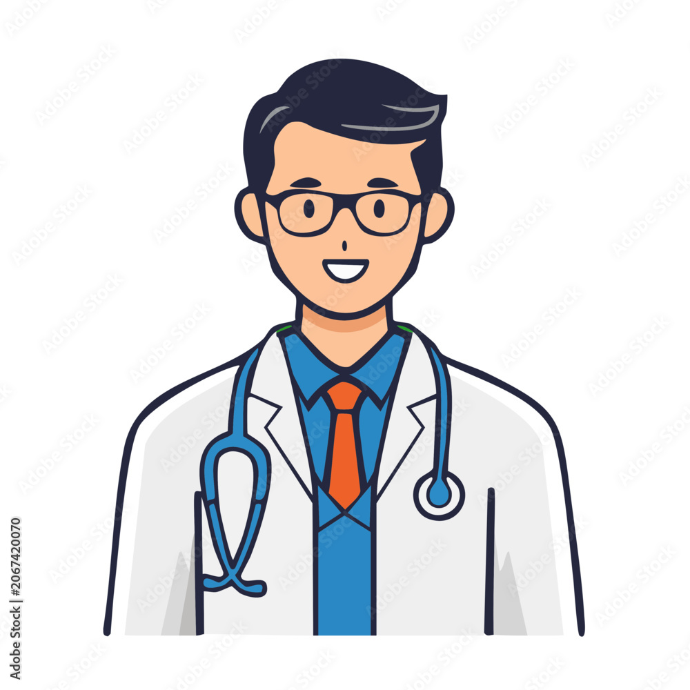 Fototapeta premium Doctor wearing glasses and stethoscope, flat design illustration