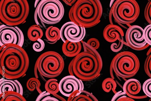 A black background with red and purple swirls