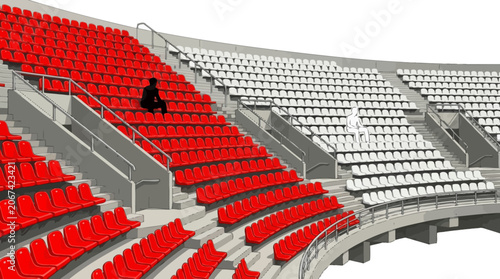 Stadium seating arrangement with red and white chairs architectural rendering
