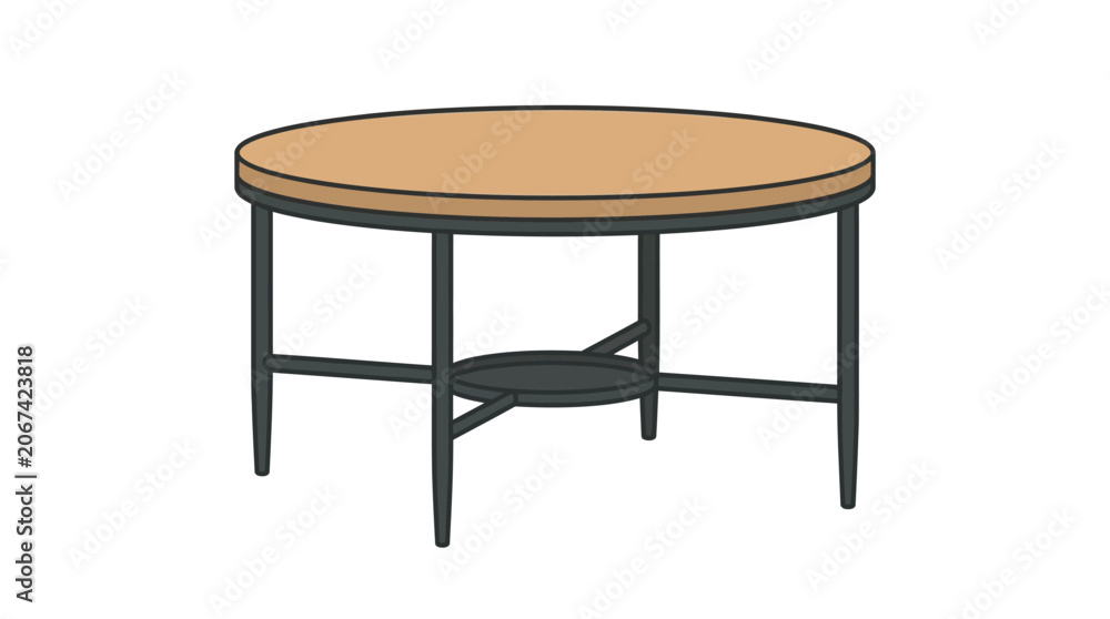 Fototapeta premium Round table with dark legs and tan tabletop vector illustration