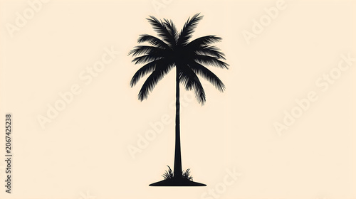 Minimalist Tropical Palm Tree Silhouette Illustration on Warm Cream Background