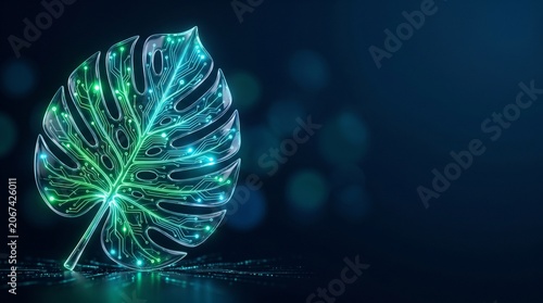 Futuristic Green AI Tech Circuit Interface with Copy Space