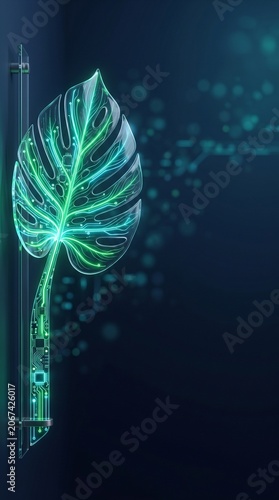 Futuristic Green AI Tech Circuit Interface with Copy Space