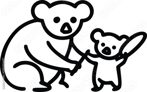 Fotografi Minimalist black outline icon of a cute mother koala bear and baby joey