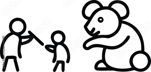 Photography Minimalist black outline icon of stick figure people interacting with a giant ko