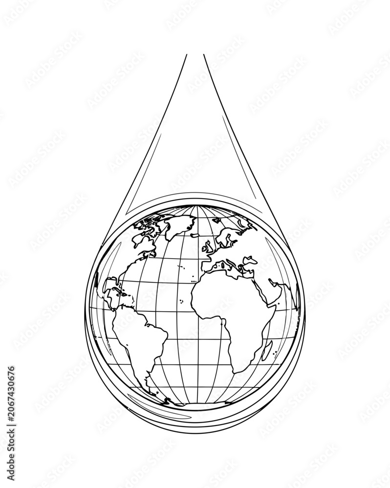 Obraz premium Detailed black and white vector illustration of the globe showing continents with a simple outline design