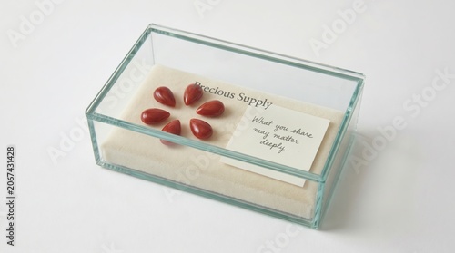 Red Blood Donation Drops in Glass Box with Meaningful Message