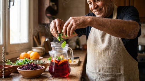 Man Preparing Hibiscus Drink for International Self Care Day