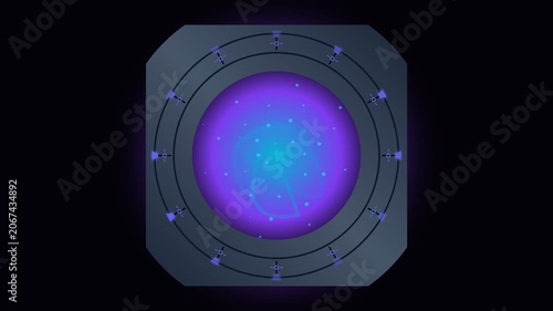 Futuristic Sci-Fi Portal Interface with Glowing Purple Energy and Starfield