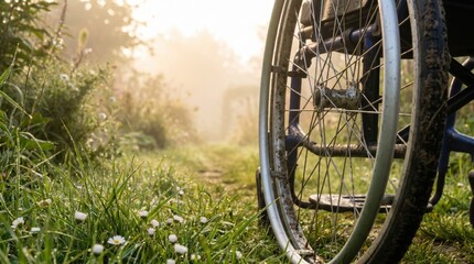 Wheelchair Wheel in Nature, Celebrating Disability Pride Month