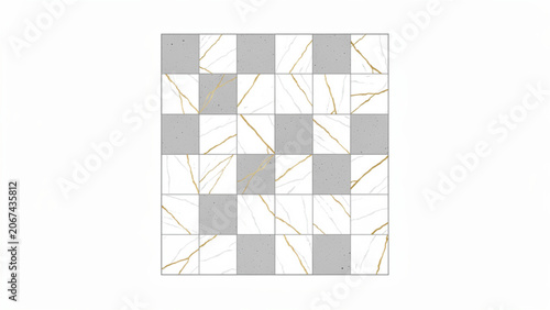 Gray and white marble tile pattern with gold veining suitable for modern interior design